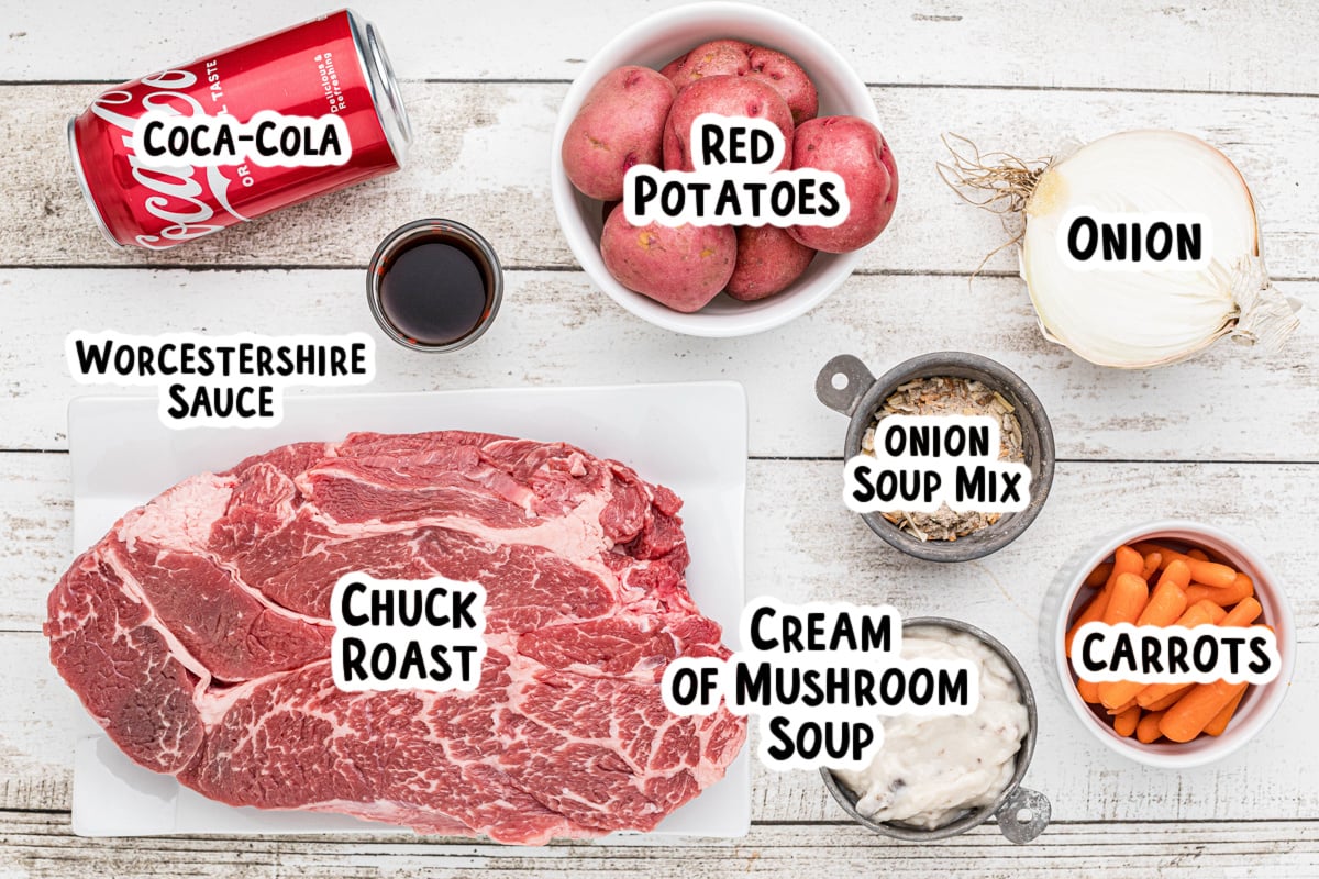 Ingredients for coca cola pot roast on a table.