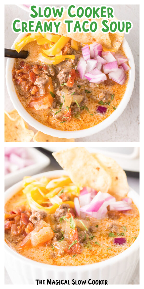 2 images of taco soup.