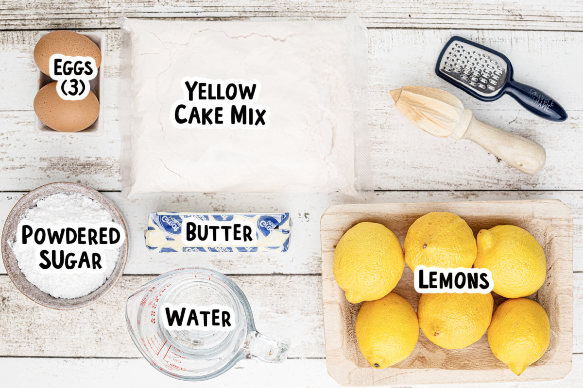 Lemon cake ingredients on a table.