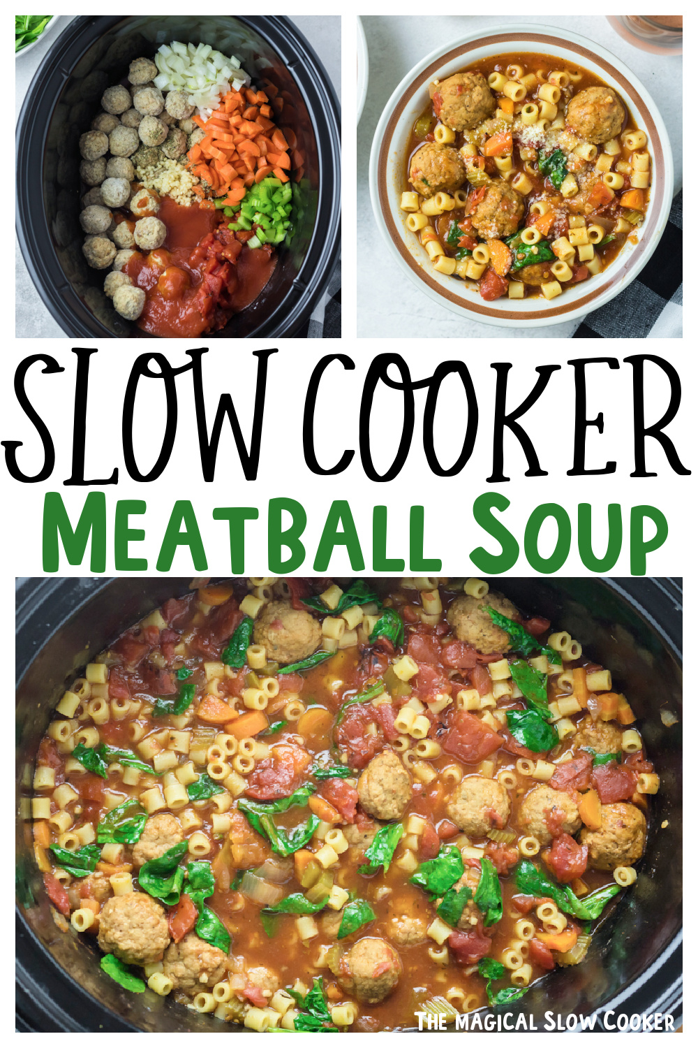 collage of meatball soup images with text overlay.