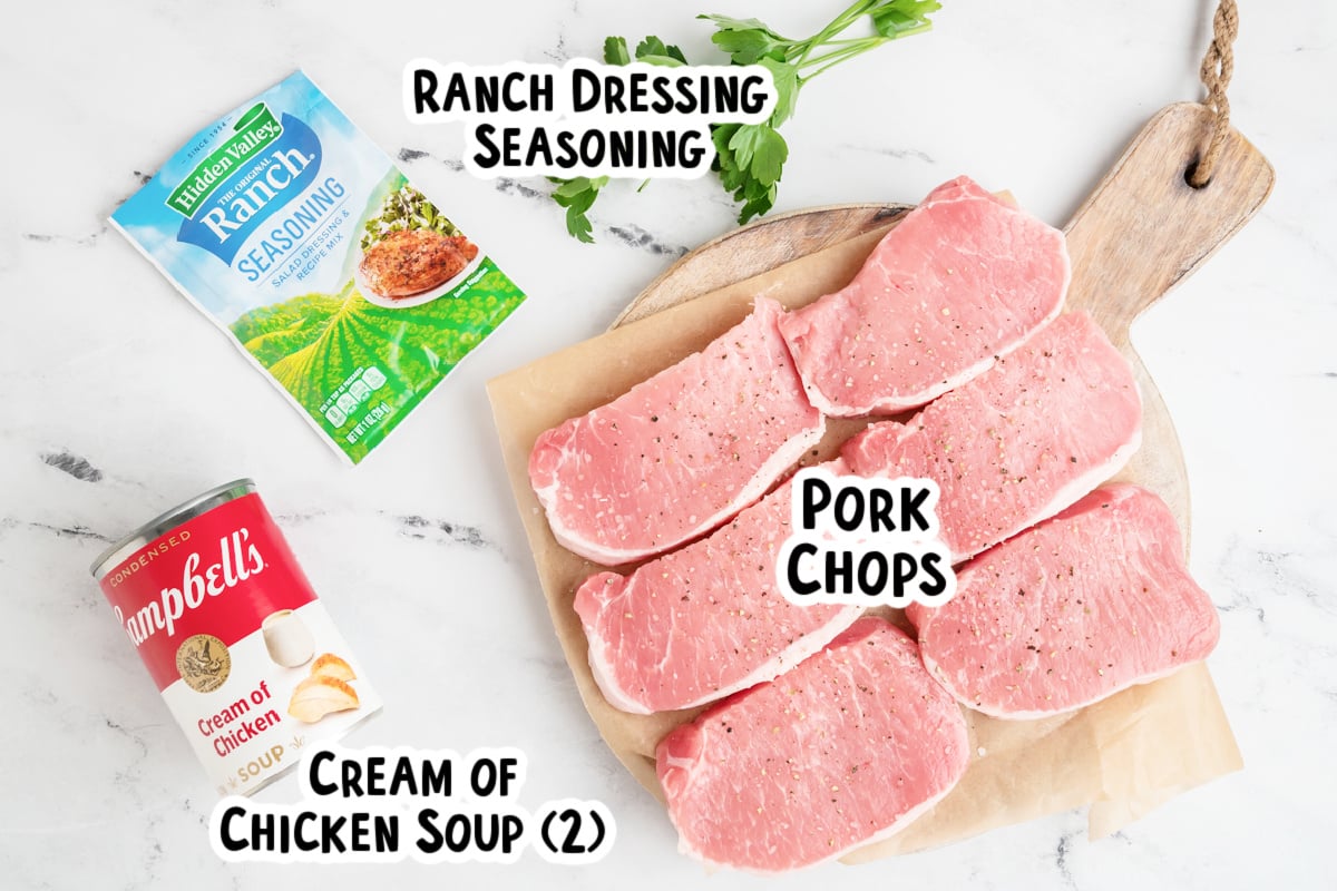 Ingredients for ranch pork chops on a table.