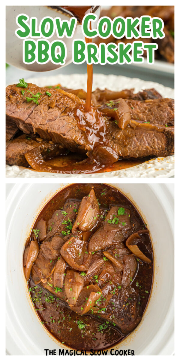 2 images of crockpot brisket.