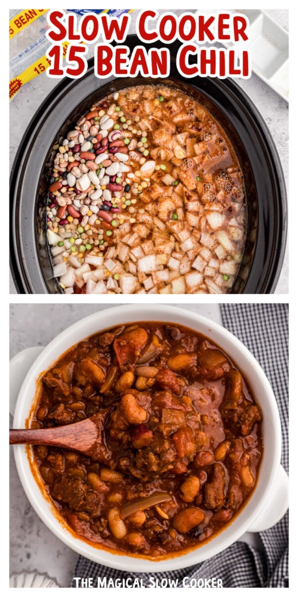 2 images of 15 bean chili for pinterest.