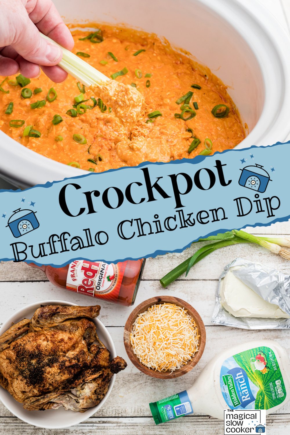 2 images of buffalo chicken dip.