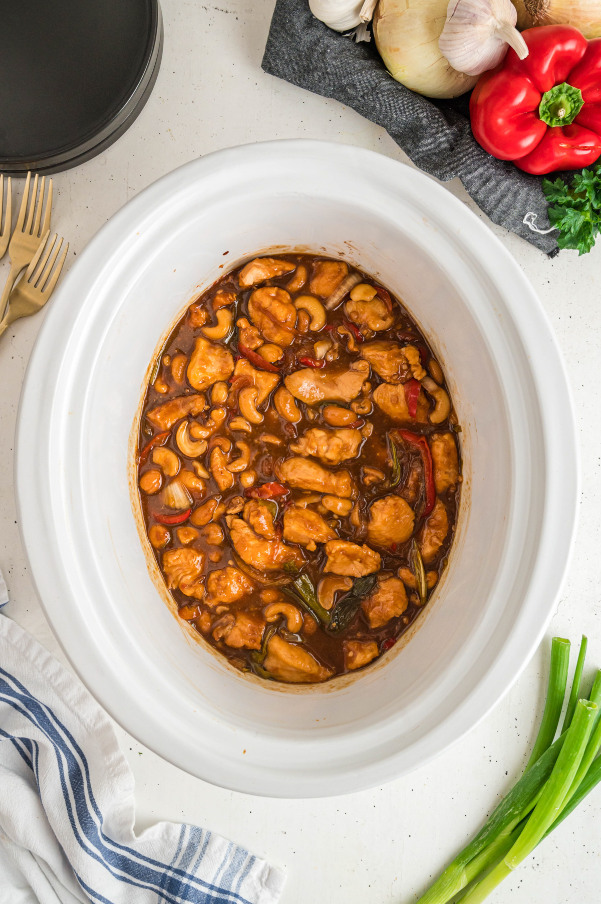 cashew chicken in a slow cooker.
