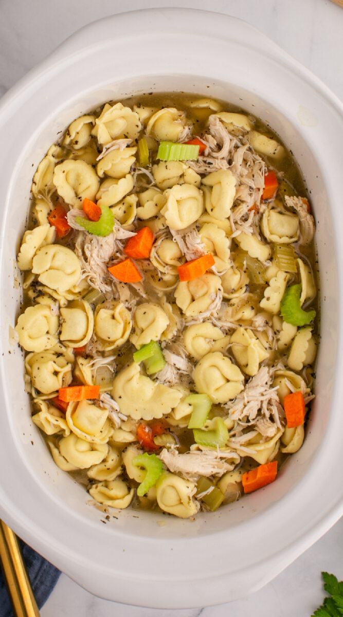 chicken tortellini soup in a crockpot.