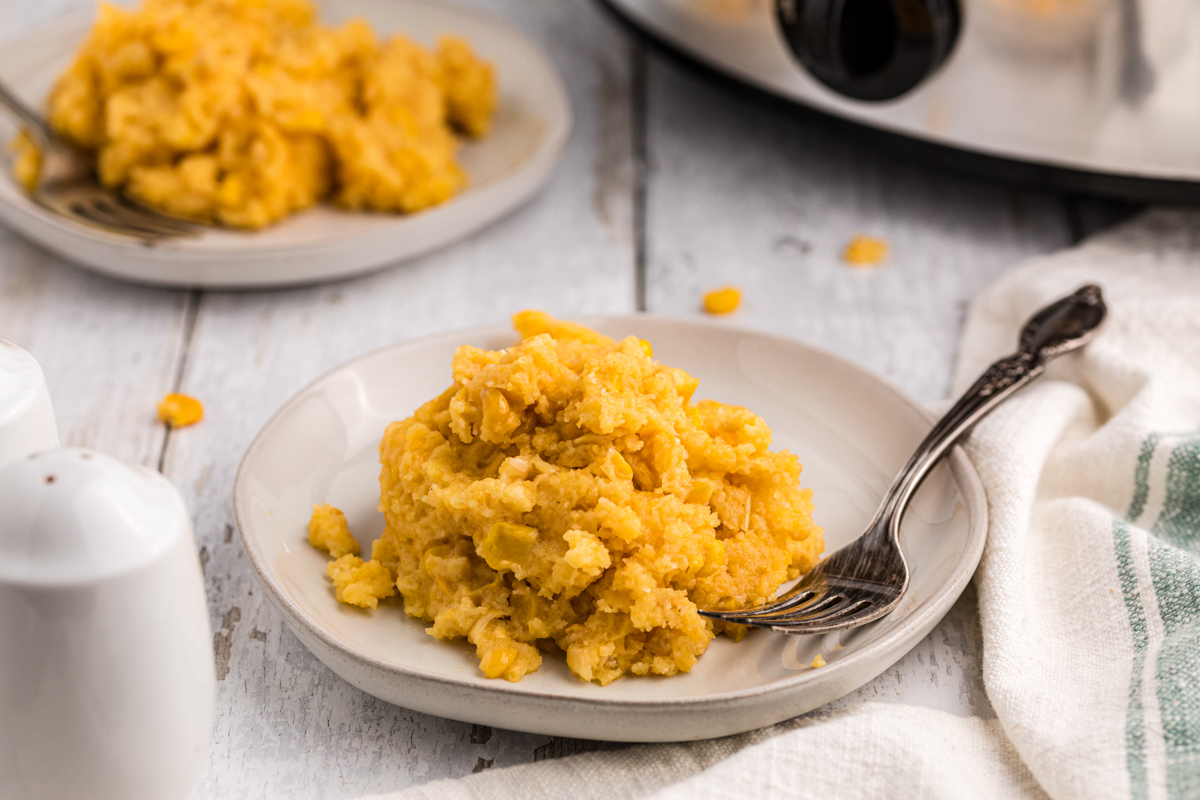 Plate of corn casserole.