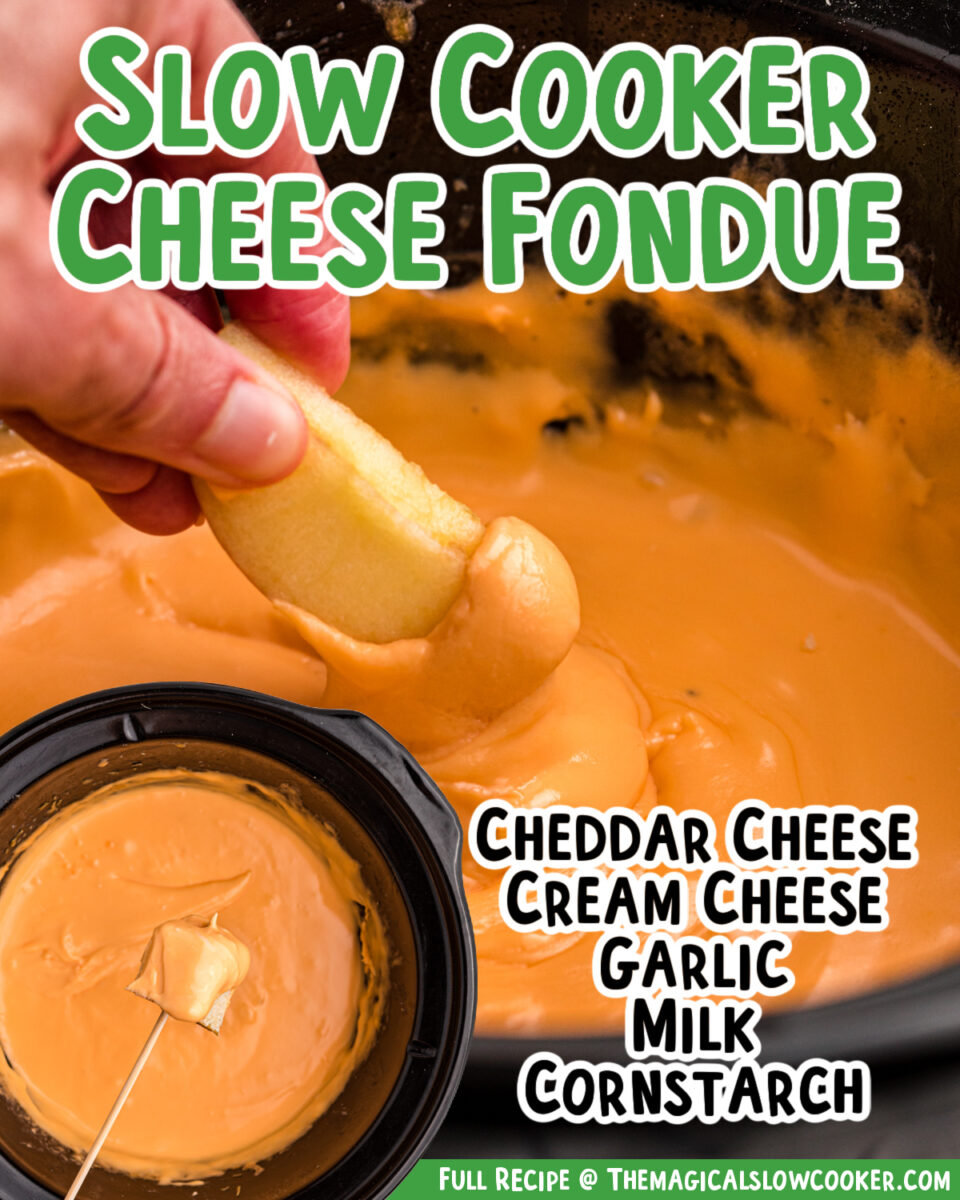 Images of cheese fondue for facebook. With text of what the ingredients are.