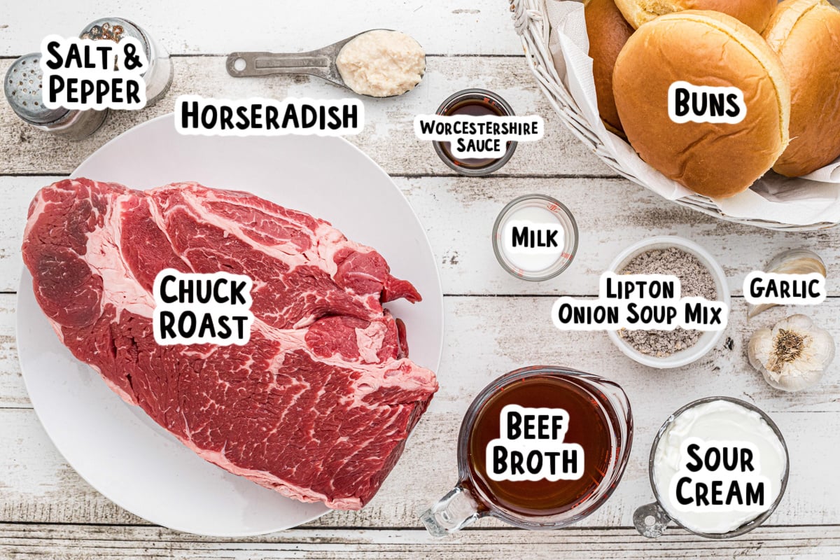 Ingredients for beef sandwiches and horseradish sauce.