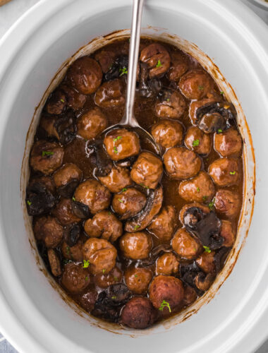 Salisbury steak meatballs in slow cooker.