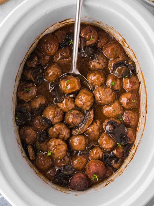 Salisbury steak meatballs in slow cooker.