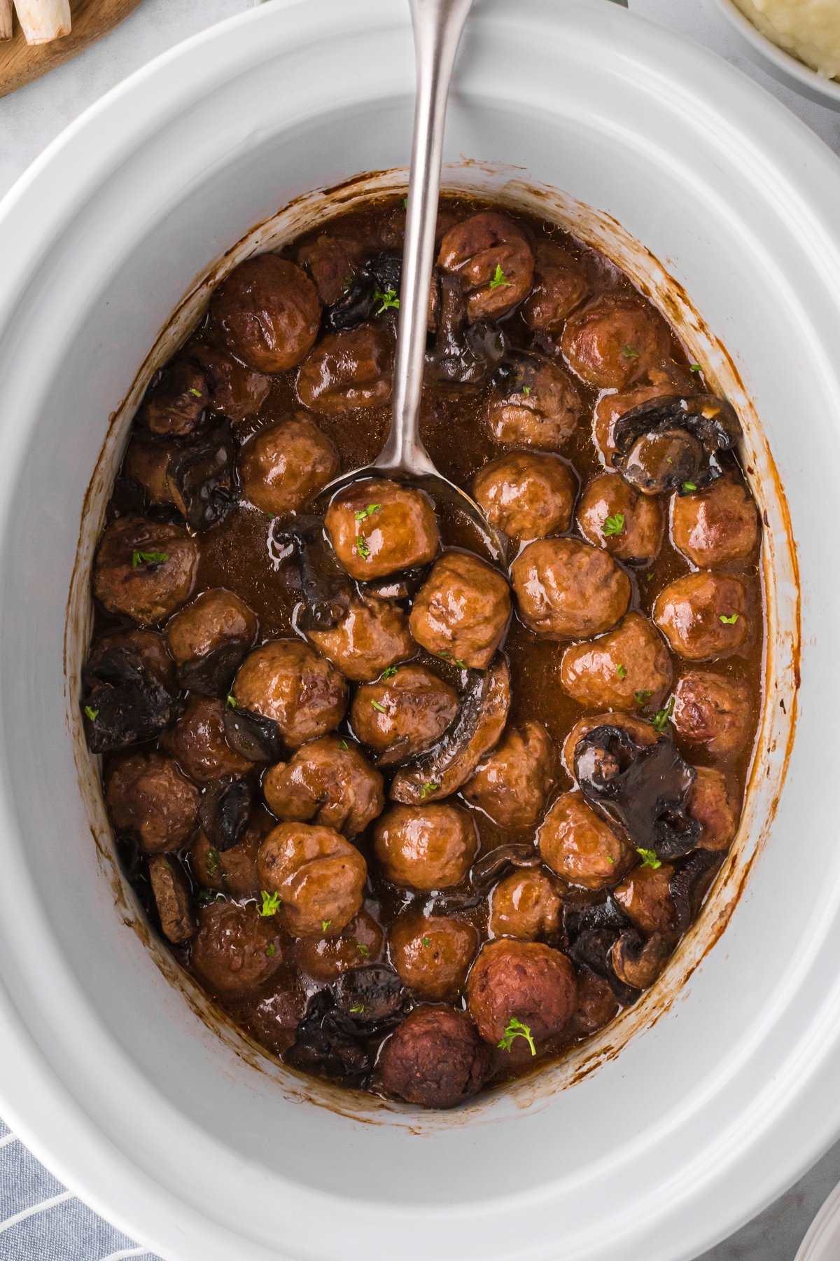 Salisbury steak meatballs in slow cooker.