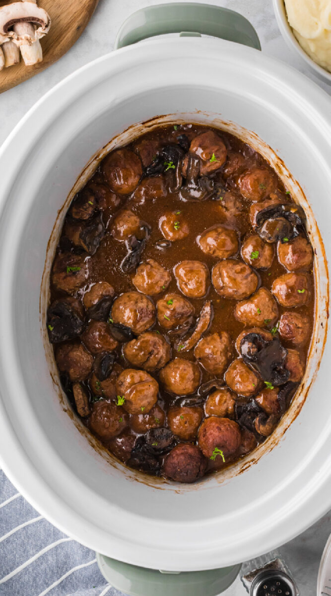 Long image of salisbury steak meatballs for pinterest.