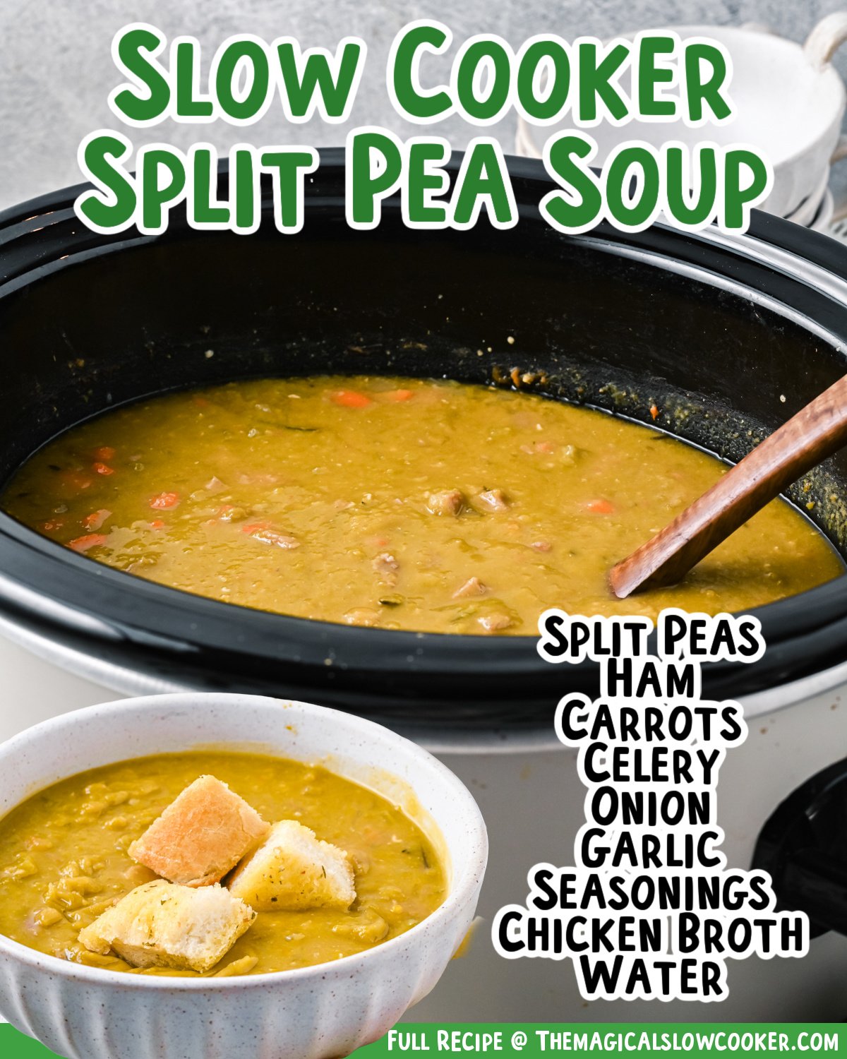 Images of split pea with text of what the ingreidents are.