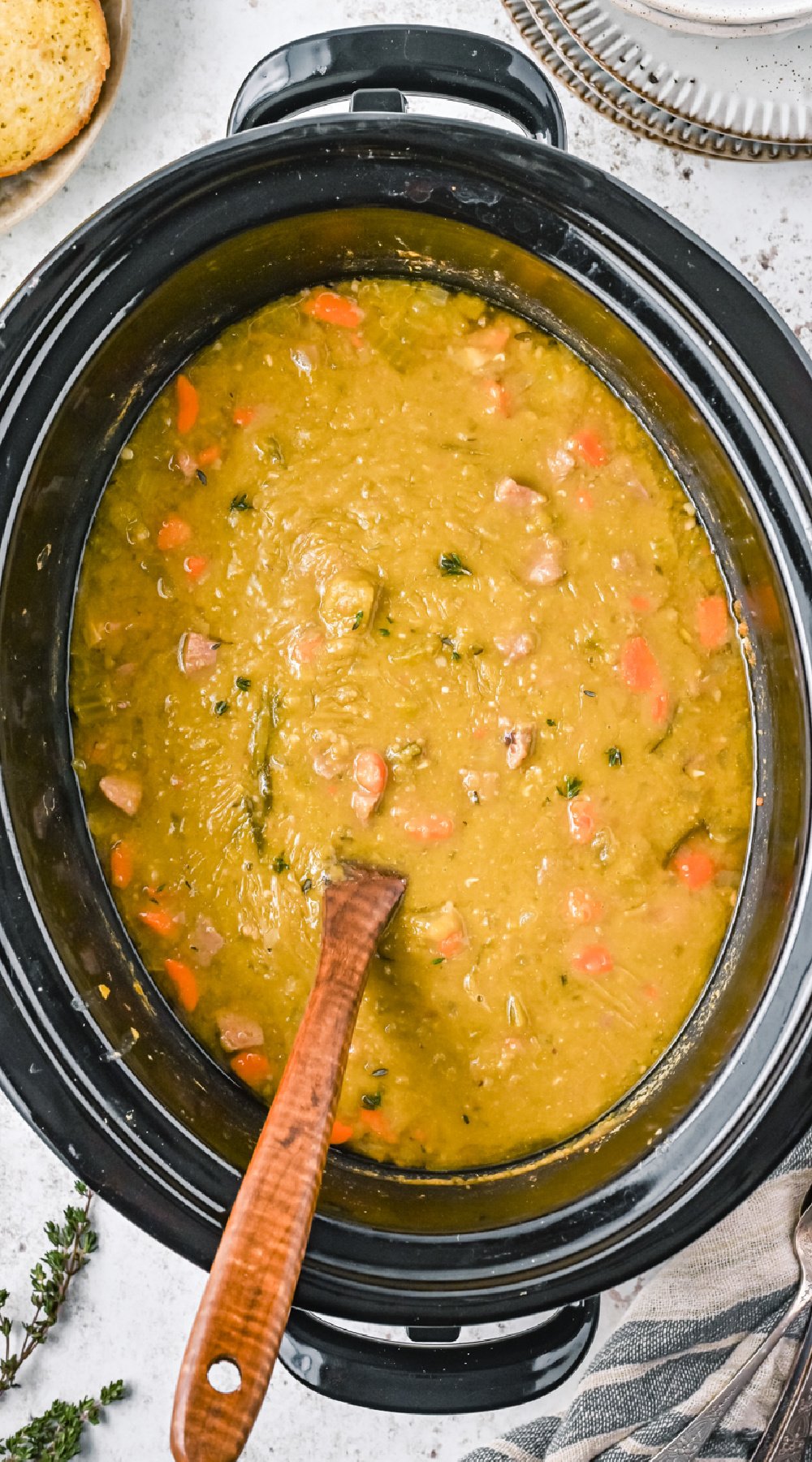 long image of spilt pea soup for pinterest.