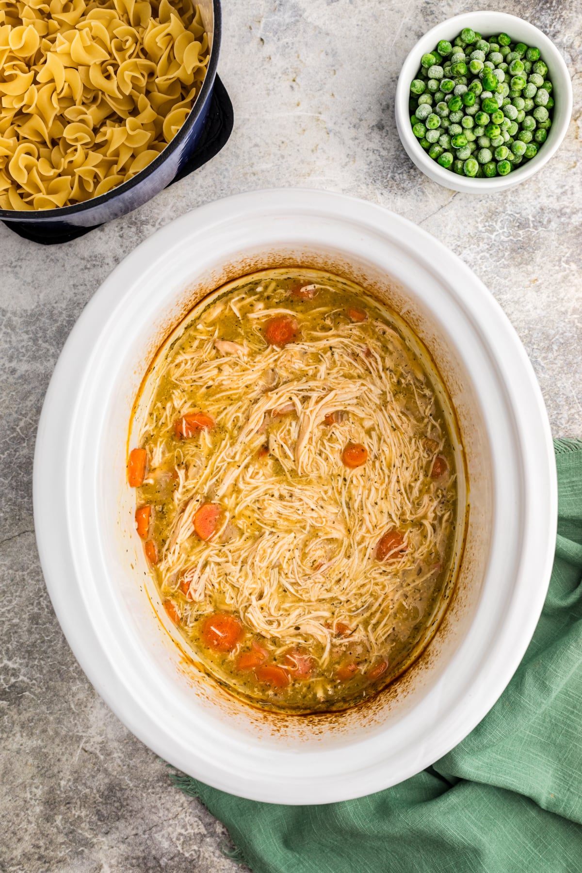 shredded chicken in a slow cooker.