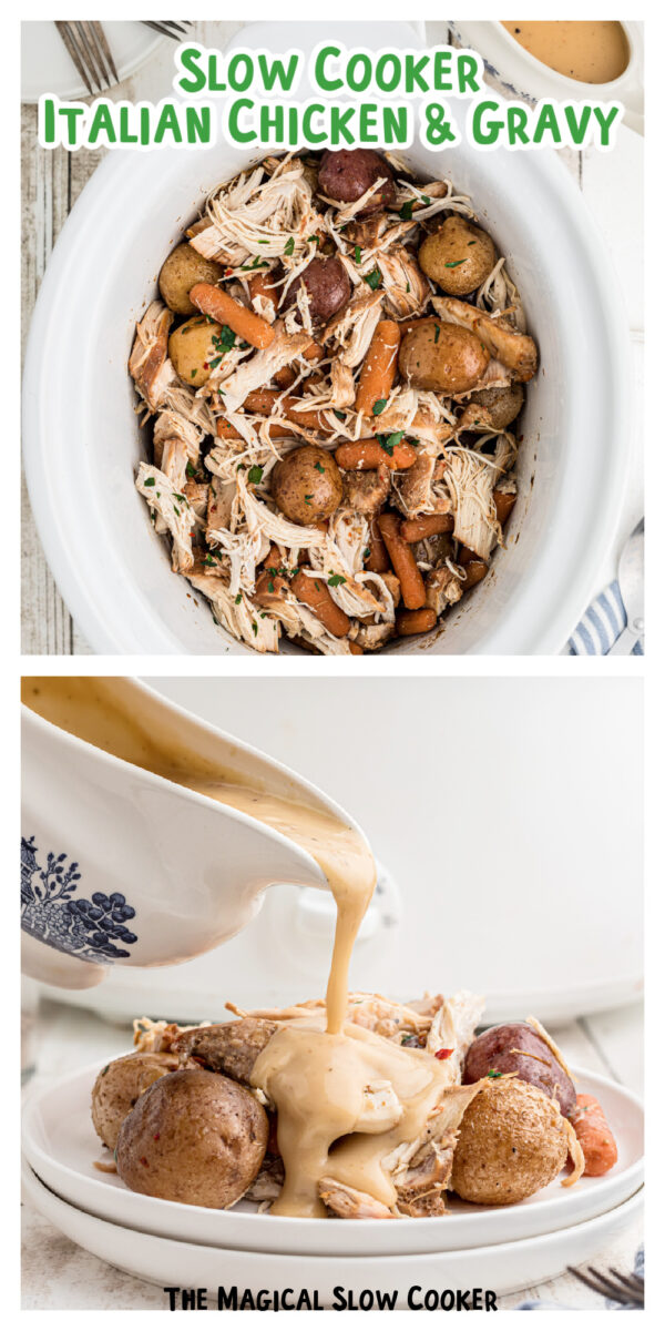 2 images of cooked italian chicken with text overlay for pinterest.