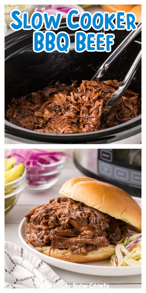 2 images of bbq beef.