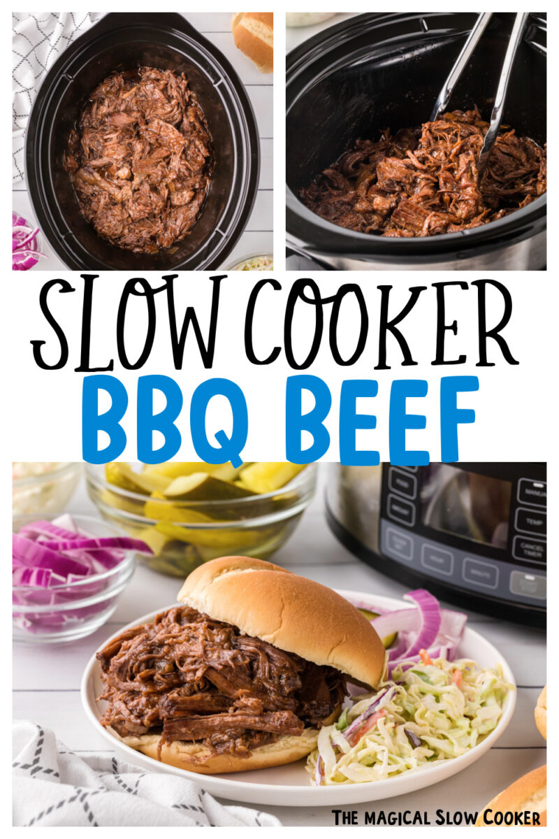images of bbq beef with text overlay for pinterest.