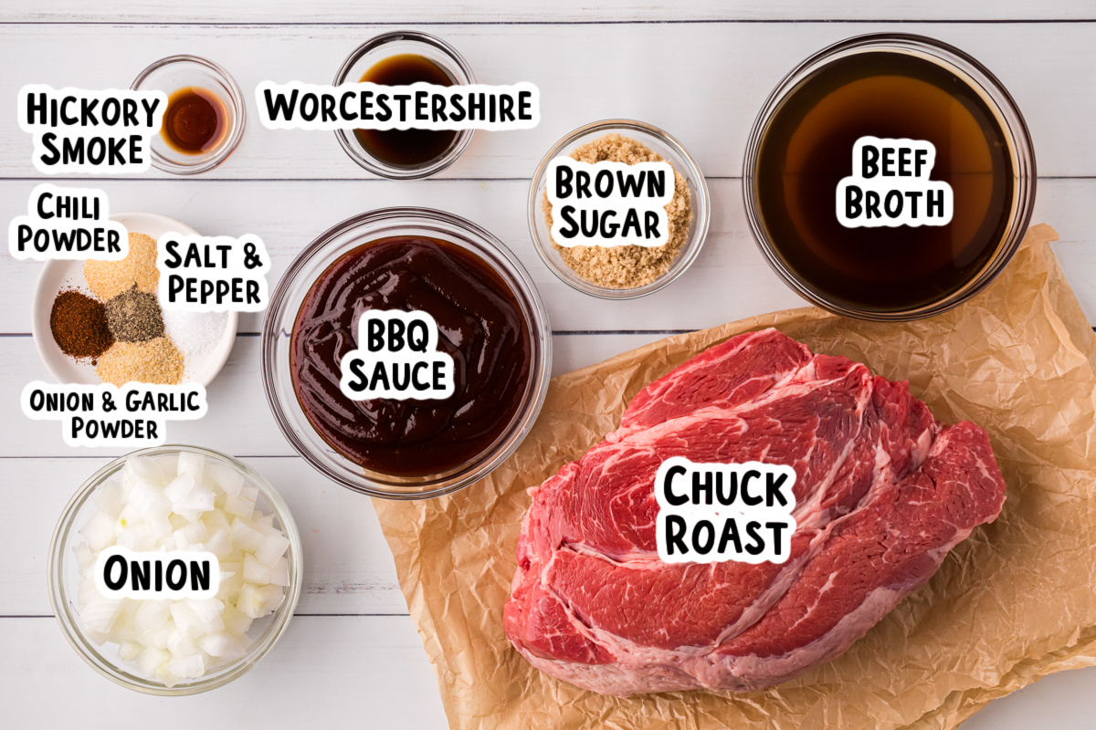 Ingredients for bbq beef on a table.