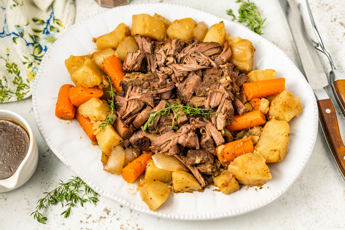 Platter of pot roast that was cooked with coffee