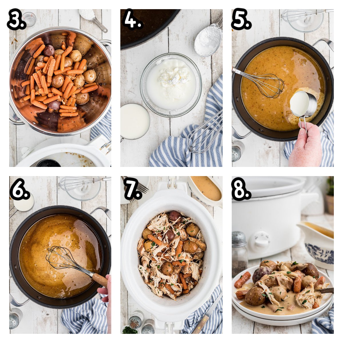 6 images of how to finish italian chicken and gravy in the slow cooker.