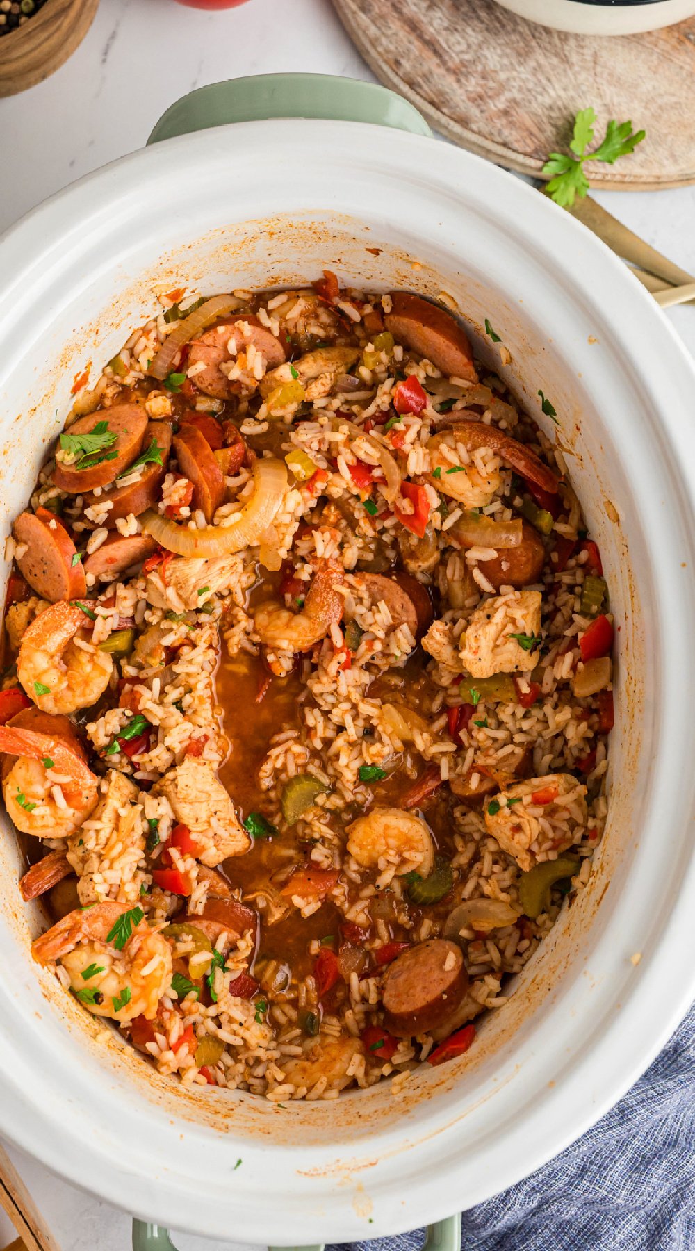 long image of slow cooker jambalaya for pinterest.