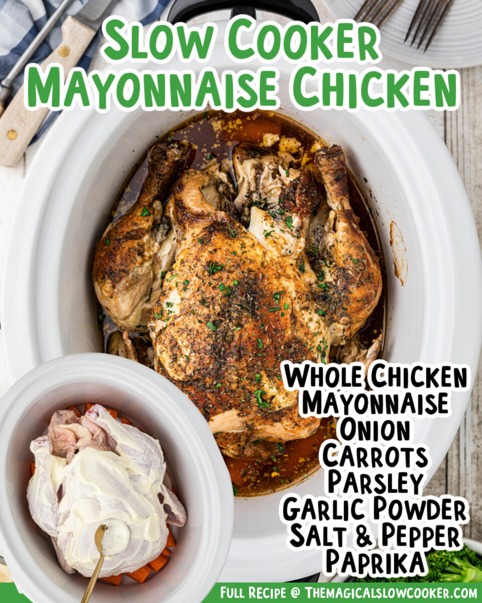 images of mayonnaise chicken with text of what the ingredeints are for facebook.