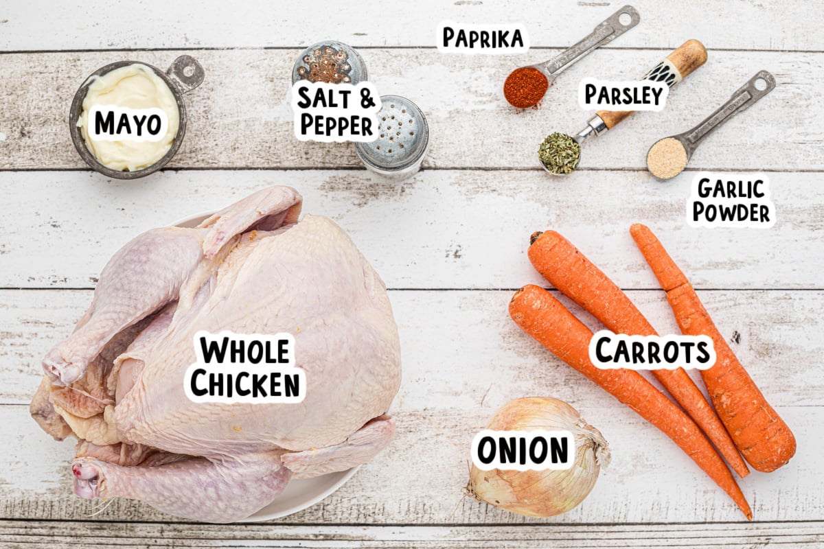 Ingredients for mayonnaise chicken on a table.