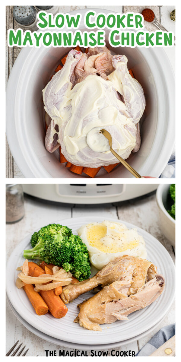2 images of mayonnaise chicken for pinterest.