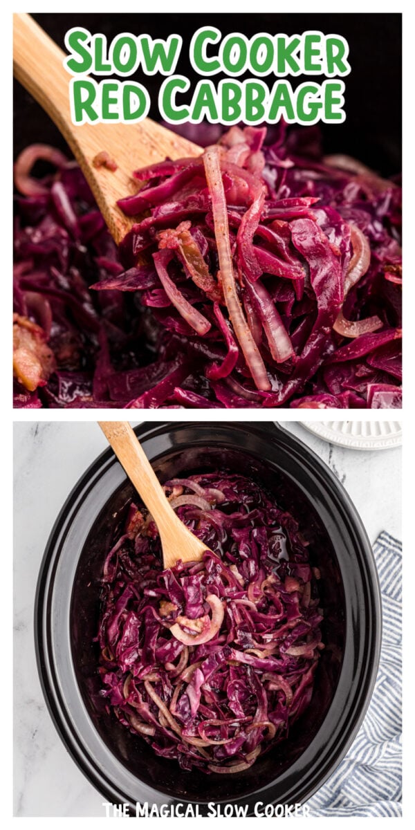 2 images of red cabbage with text overlay for pinterest.