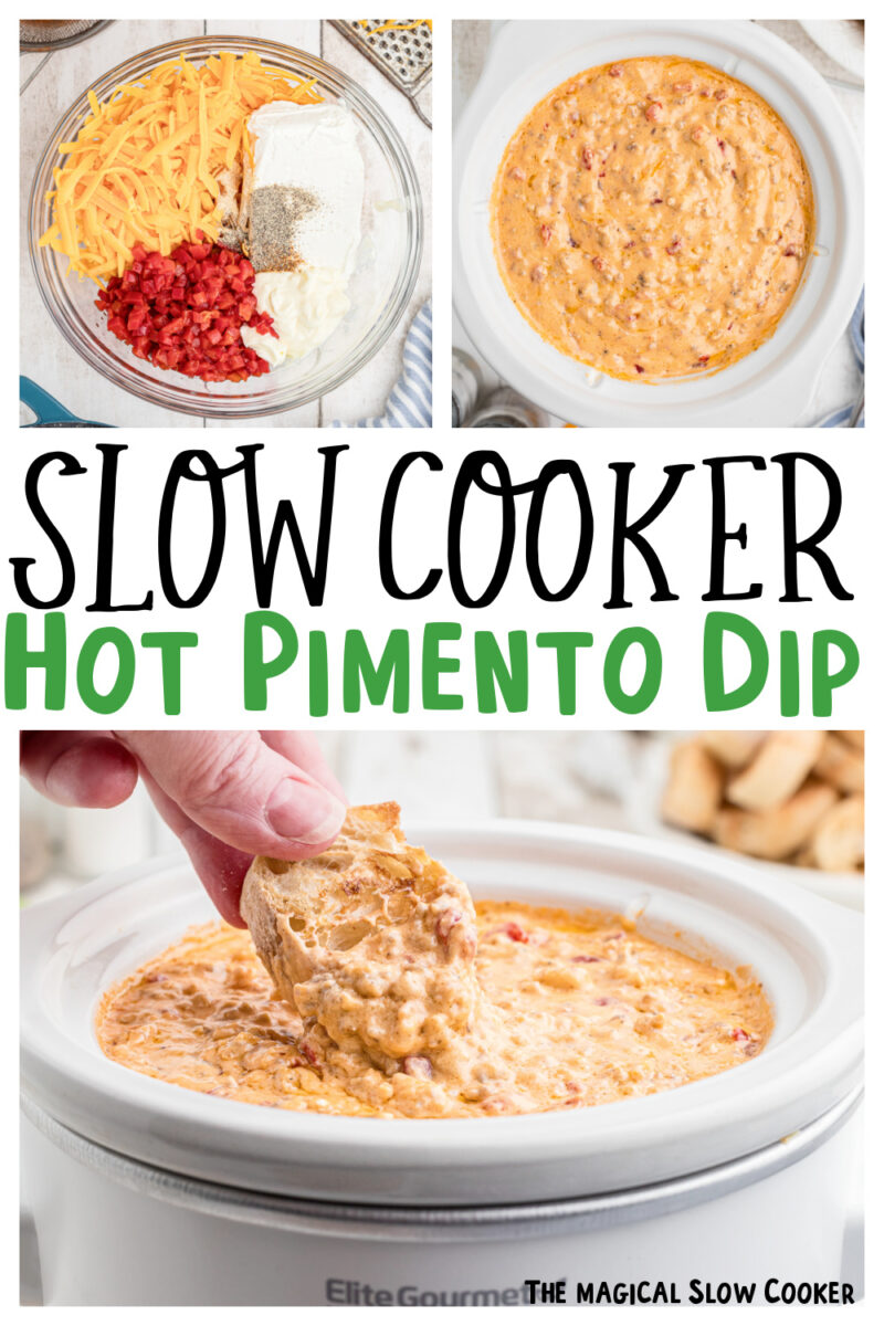 images of pimento cheese dip with text overlay for pinterest.
