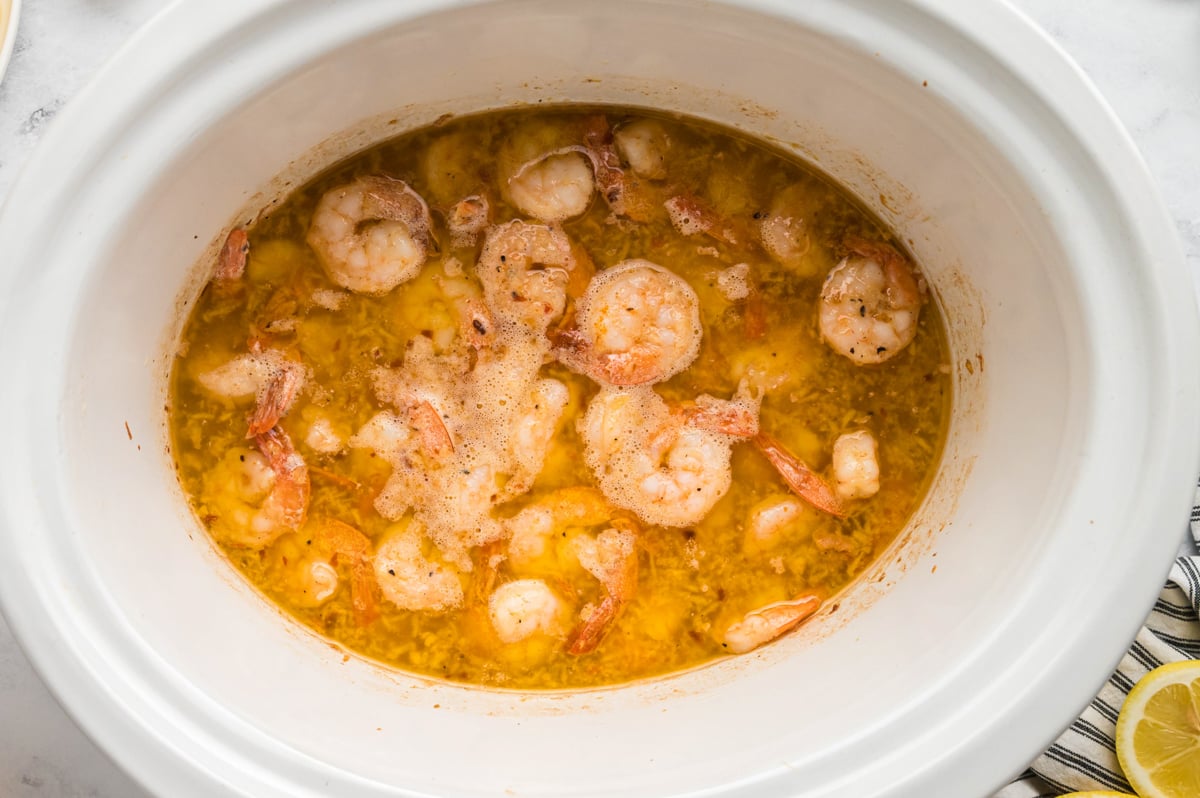 cooked shrimp scampi in a slow cooker.