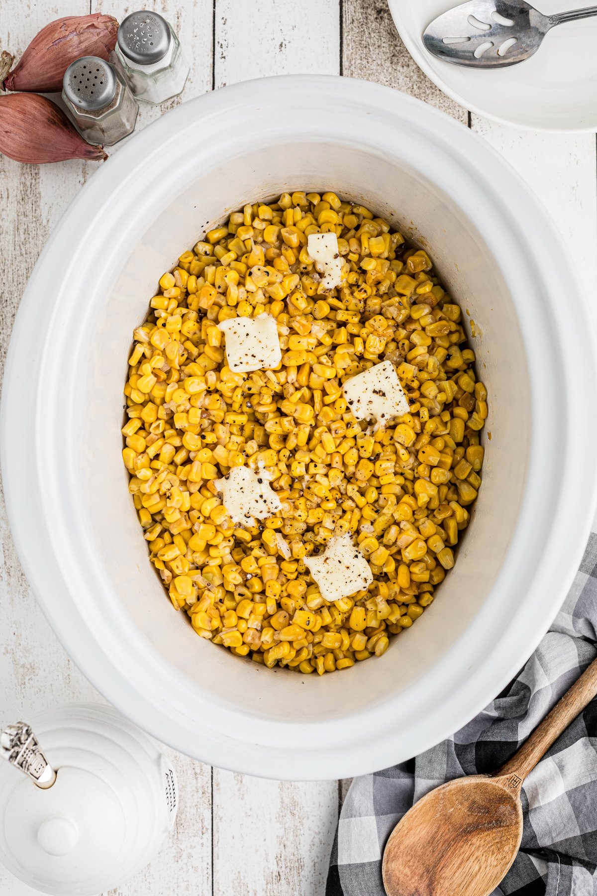 cooked fried corn in a slow cooker.