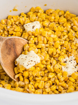close up of fried corn in a slow cooker.