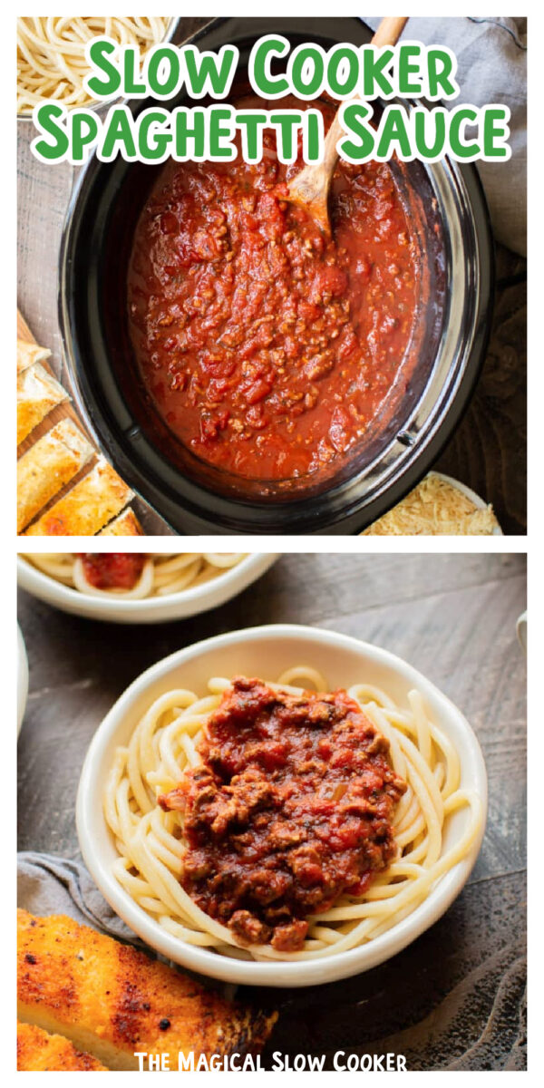 2 images of spaghetti sauce with text overlay.