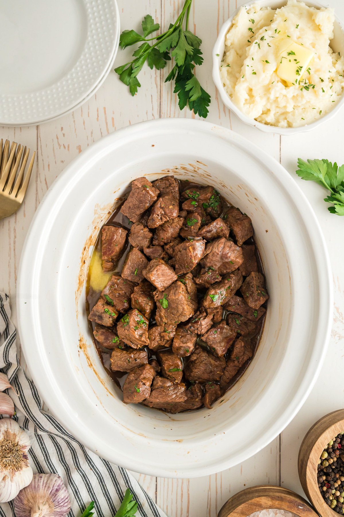 done cooking steak in a slow cooker.