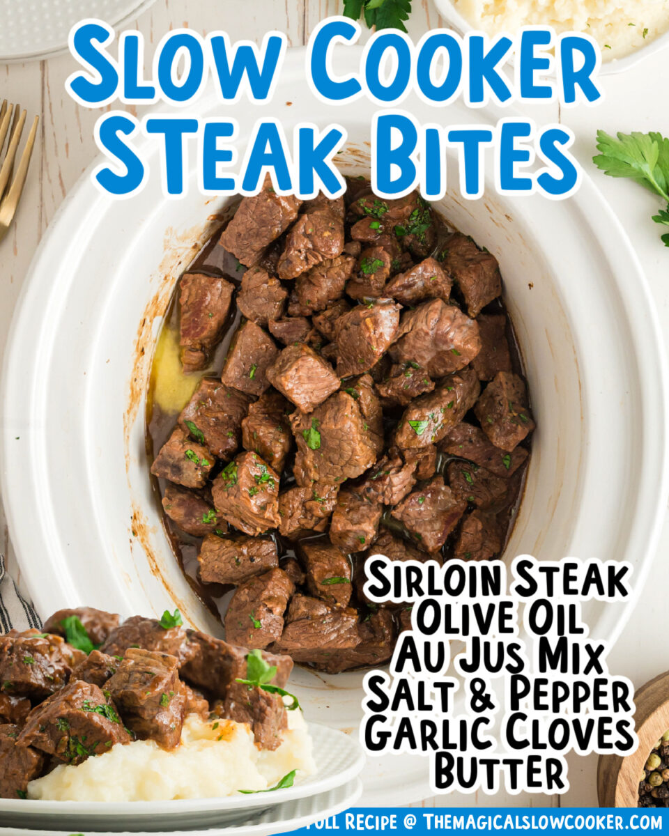 images of steak bites with text of what the ingredients are.