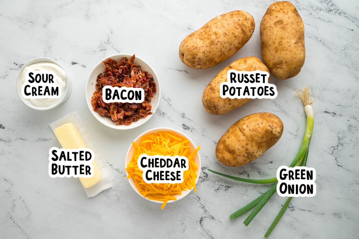 Ingredients for baked potatoes in a slow cooker.