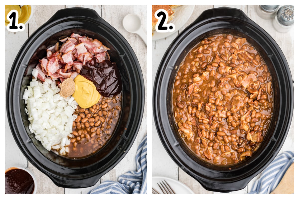 Before and after cooking baked beans.