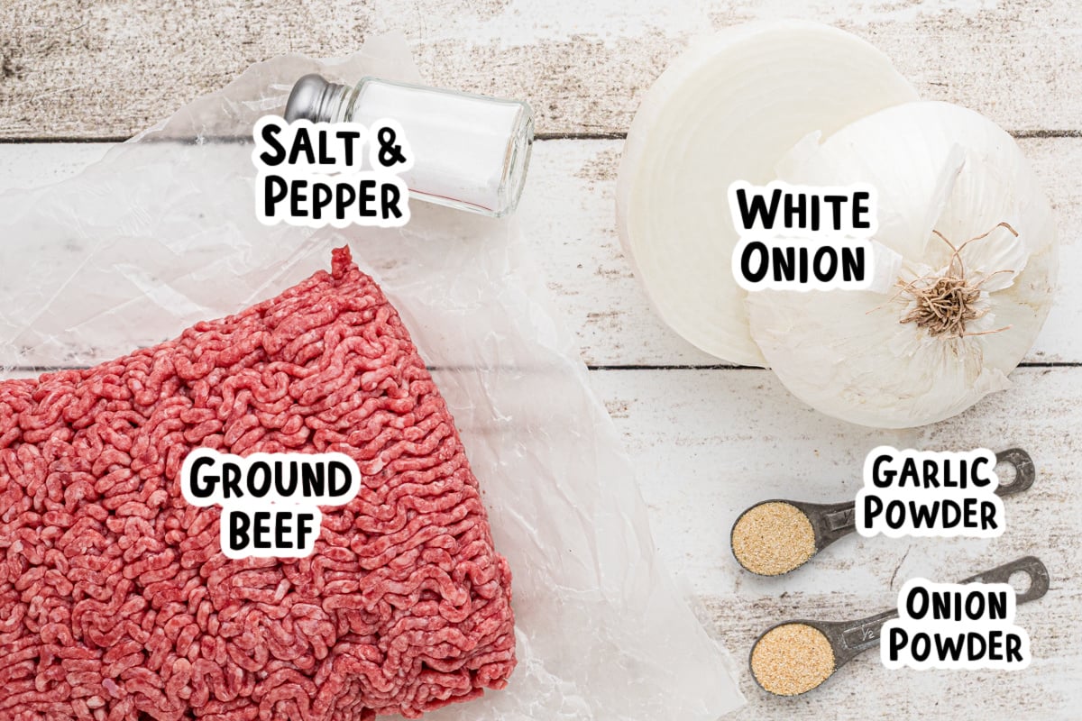 Ingredients for crockpot ground beef on a table.