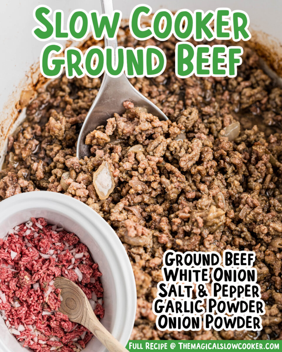 images of cooked ground beef with text of what the ingredients are.