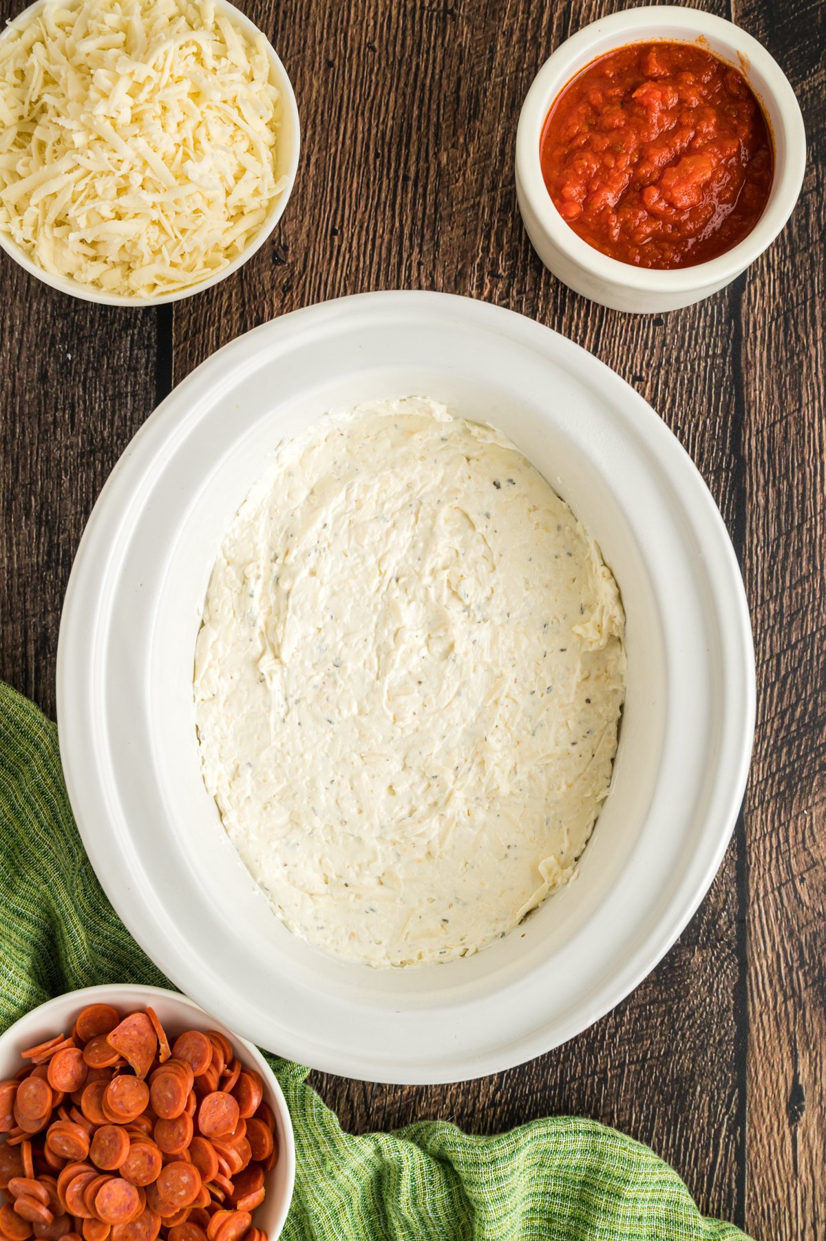 ricotta mixture in a crockpot.