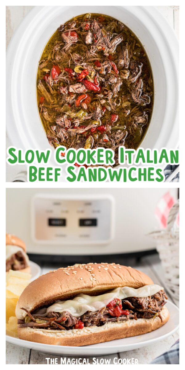 2 images of italian beef sandwiches.