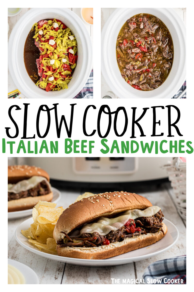 images of italian beef with text overlay for pinterest.