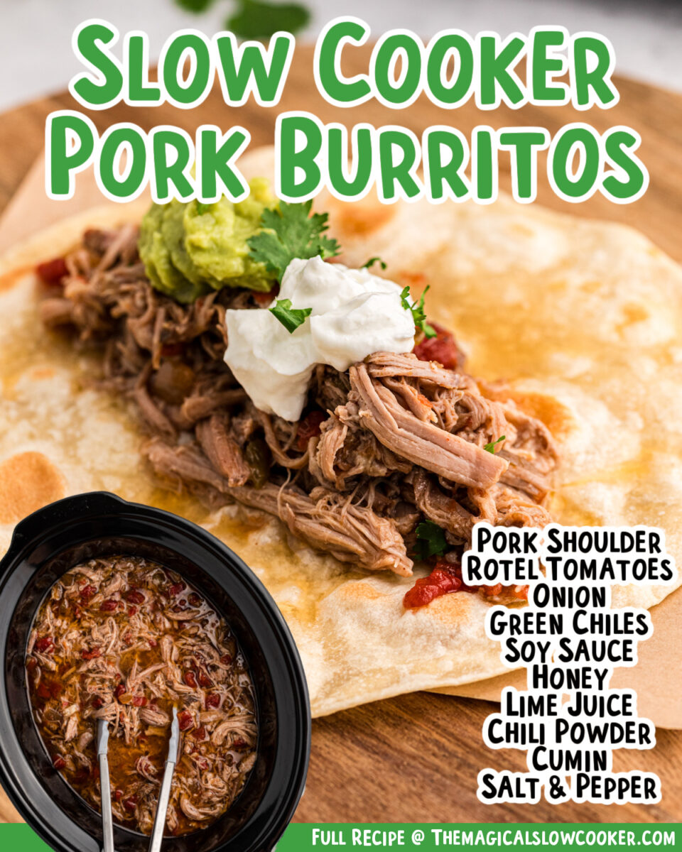 Images of pork burritos with text of ingredients for facebook.