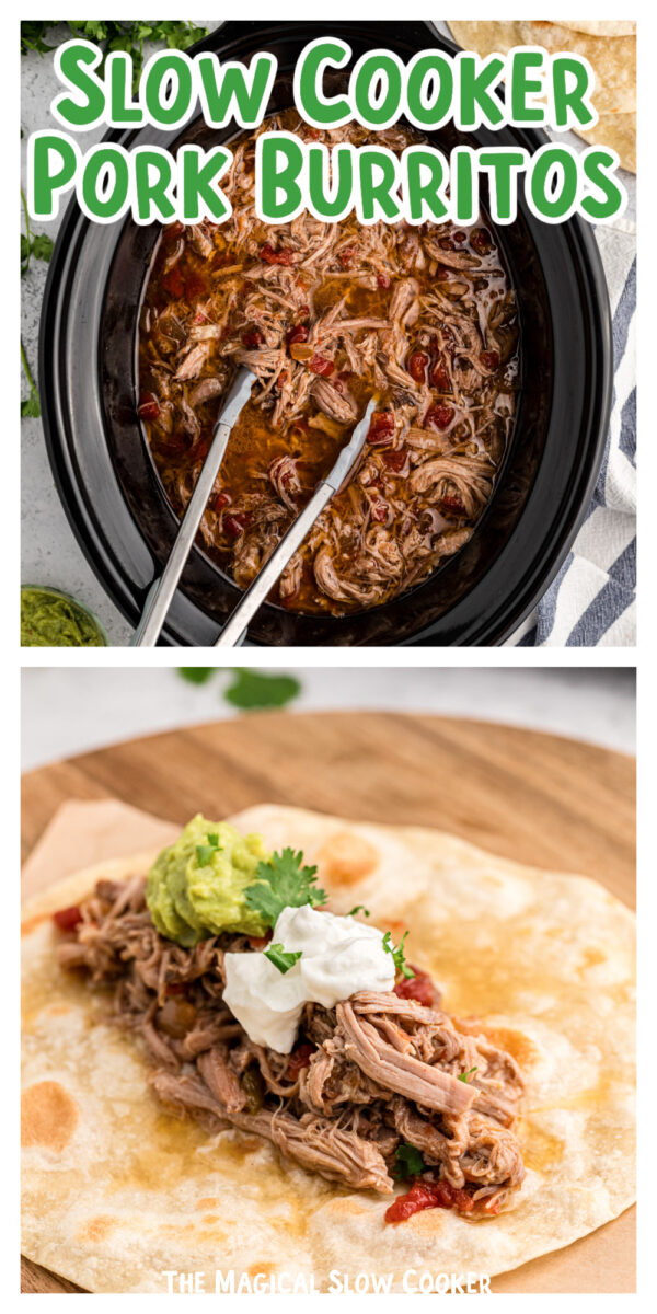 2 images of pork burrito filling.