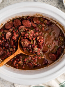crockpot full of red beans and rice.