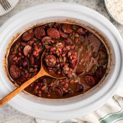 crockpot full of red beans and rice.