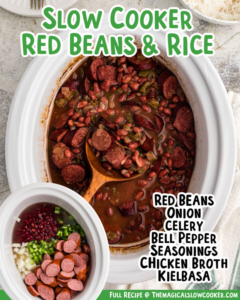 Images of red beans and rice with text of what the ingredients are.